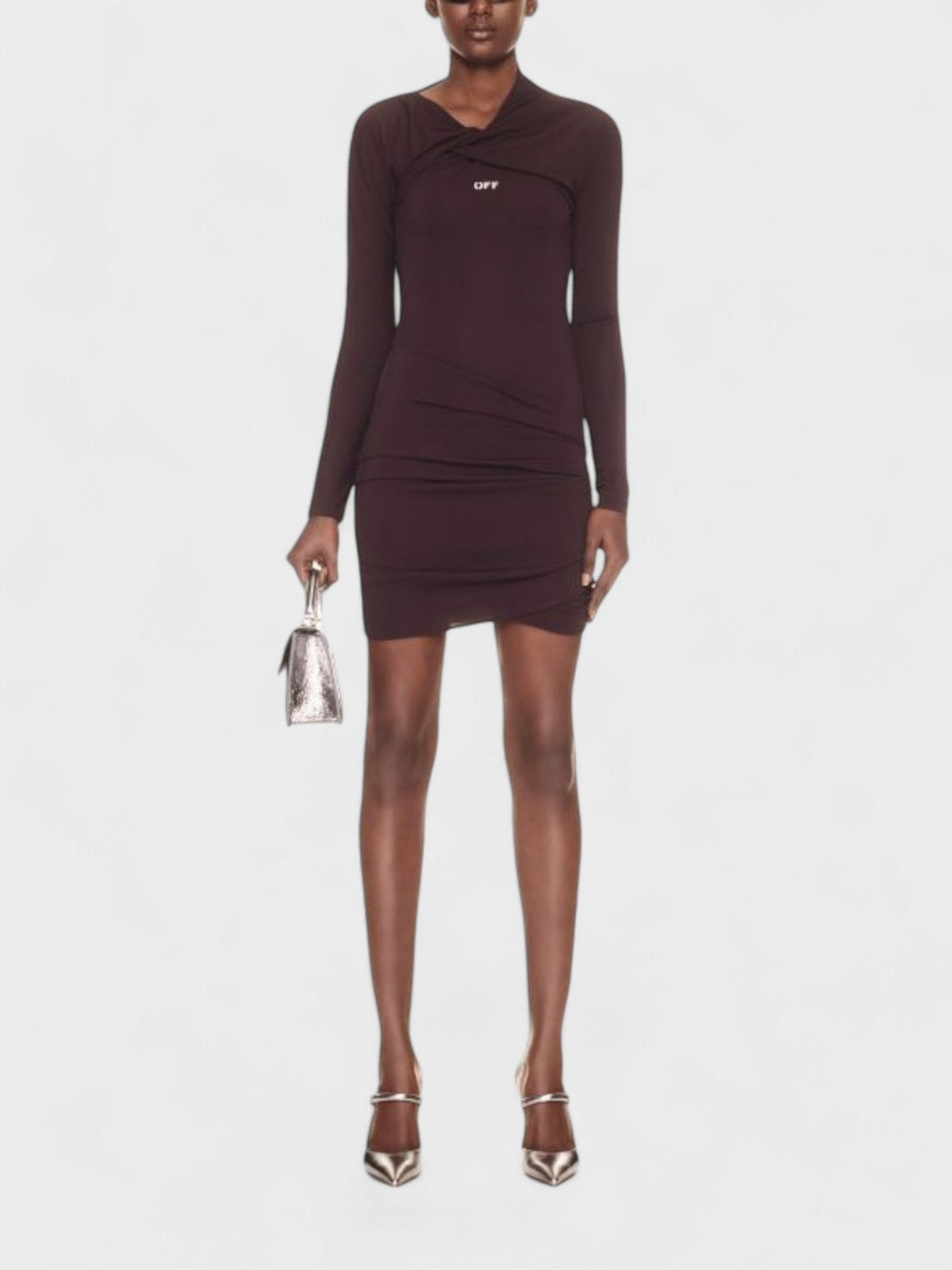 Off-White Off Stamp Twist Detail Minidress Brown