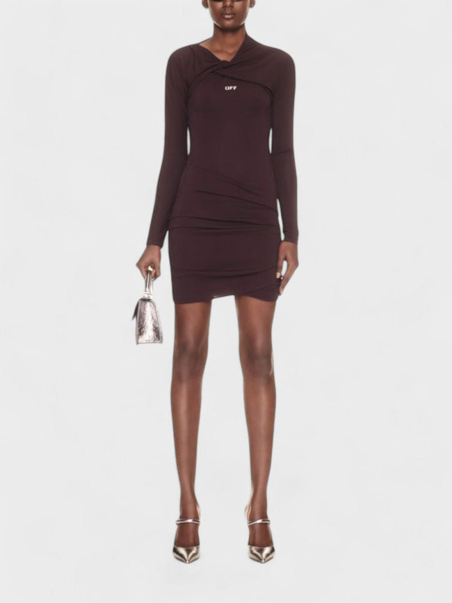 Off-White Off Stamp Twist Detail Minidress Brown