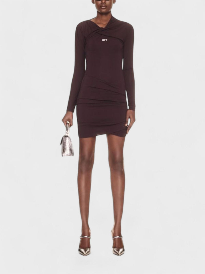 Off-White Off Stamp Twist Detail Minidress Brown