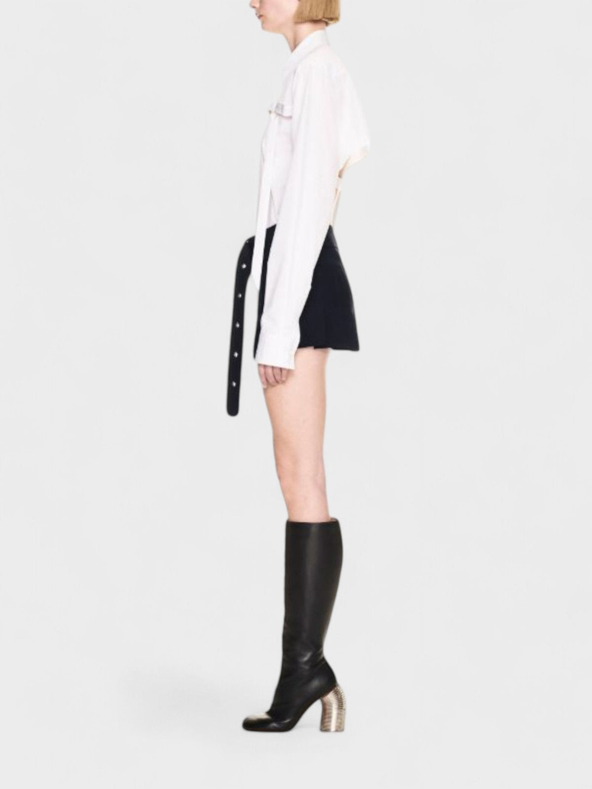 Stretch Belted Pleated Miniskirt Blue