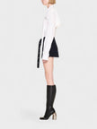 Stretch Belted Pleated Miniskirt Blue