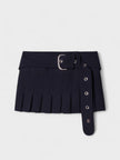 Stretch Belted Pleated Miniskirt Blue