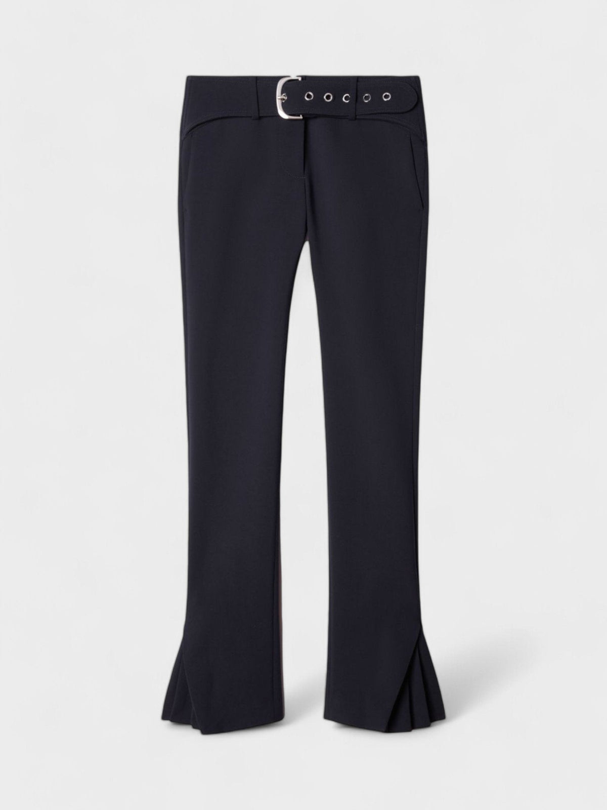 Stretch Wool Belt Slim Pants Dark Blue