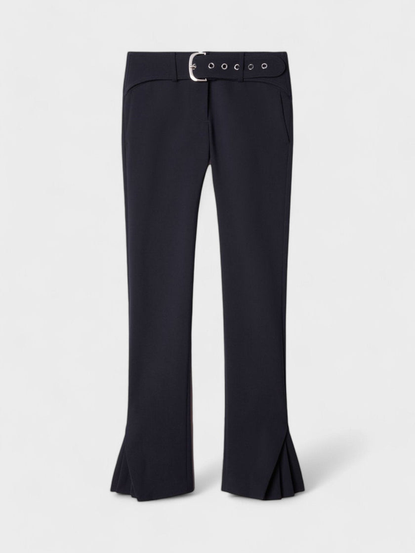 Stretch Wool Belt Slim Pants Dark Blue