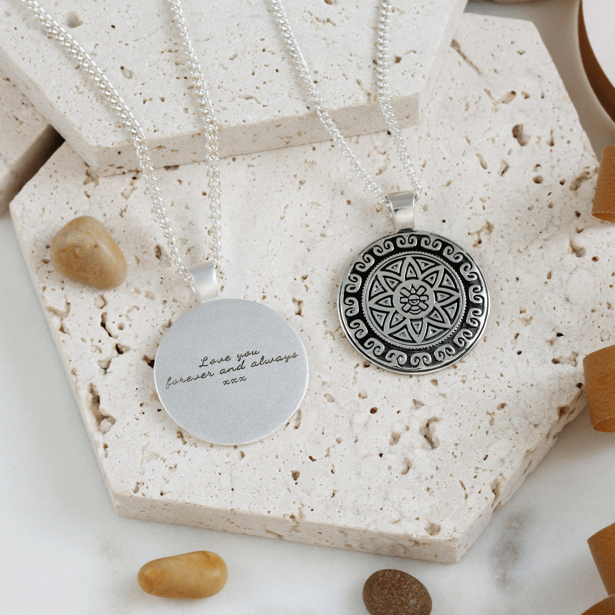 Azteekse Ollin Reis Mandala Gepersonaliseerde Zilveren Ketting
