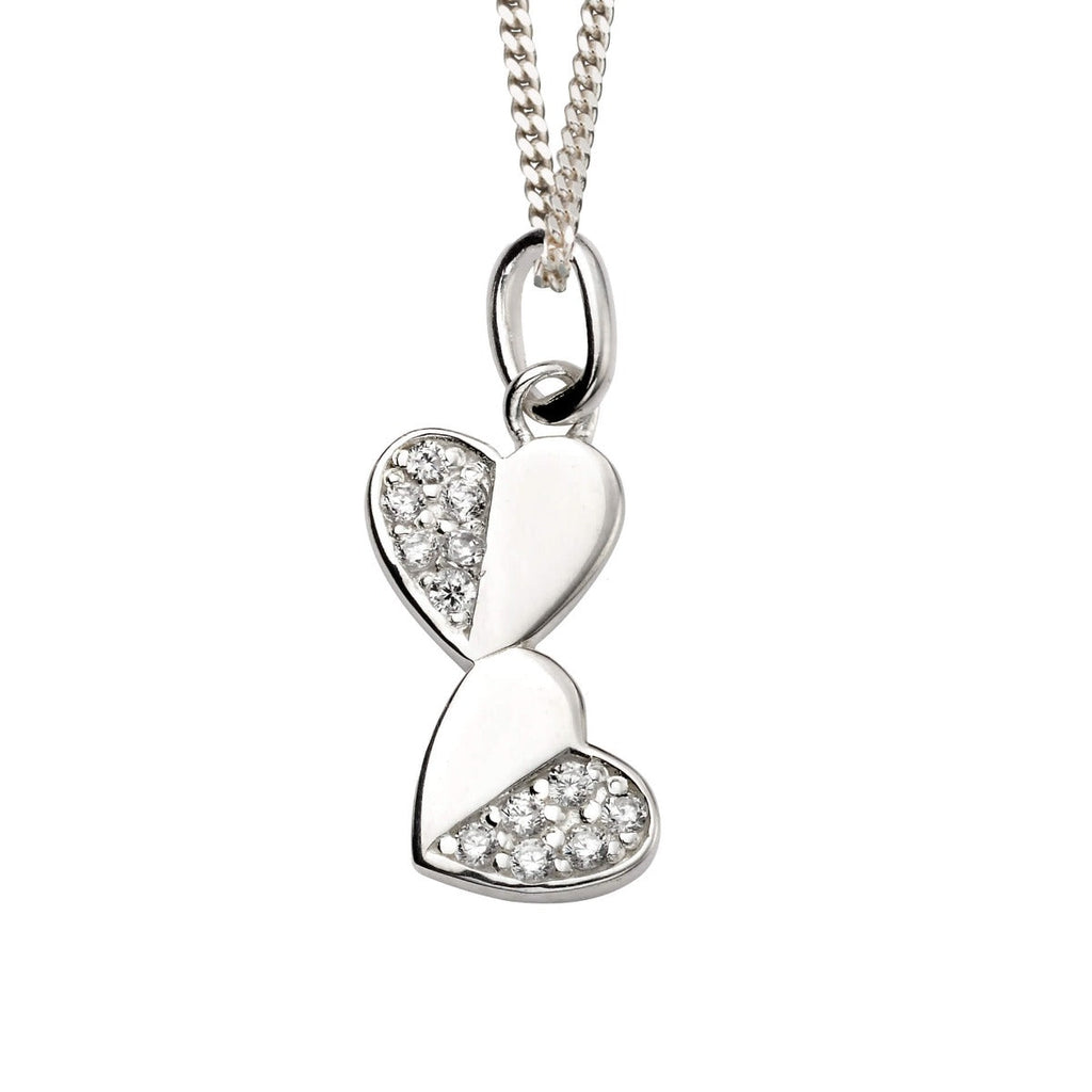 Beginnings Double Heart Drop Pendant with Cubic Zirconia