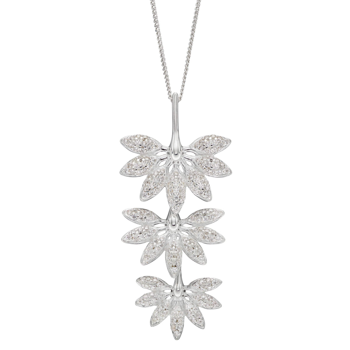 Beginnings Triple Horsetail Plant Fossil Drop Pendant with Pave Cubic Zirconia