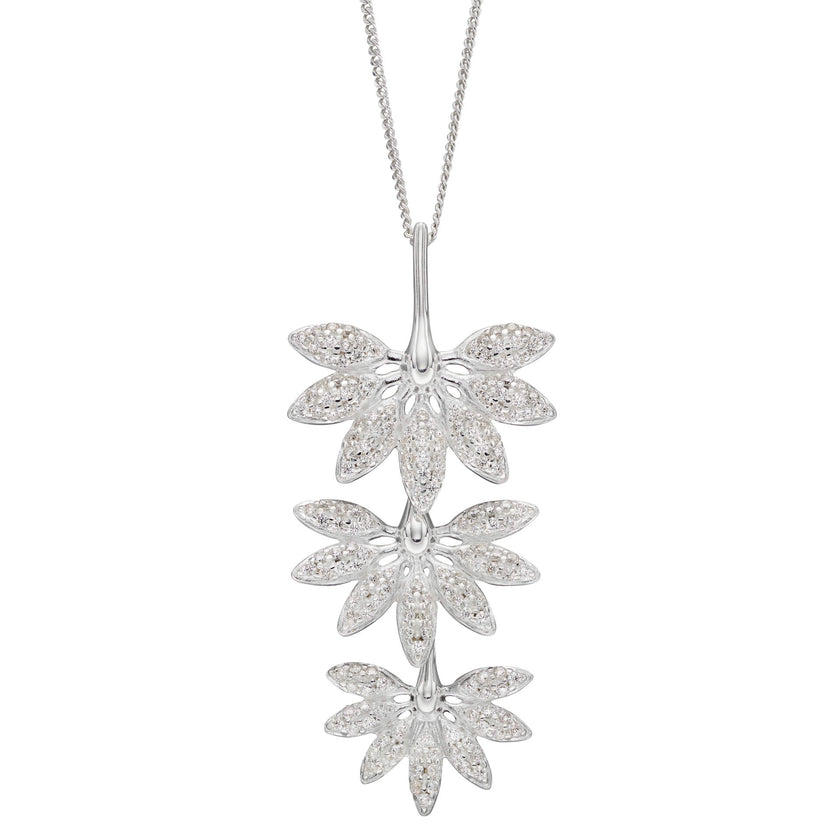 Beginnings Triple Horsetail Plant Fossil Drop Pendant with Pave Cubic Zirconia