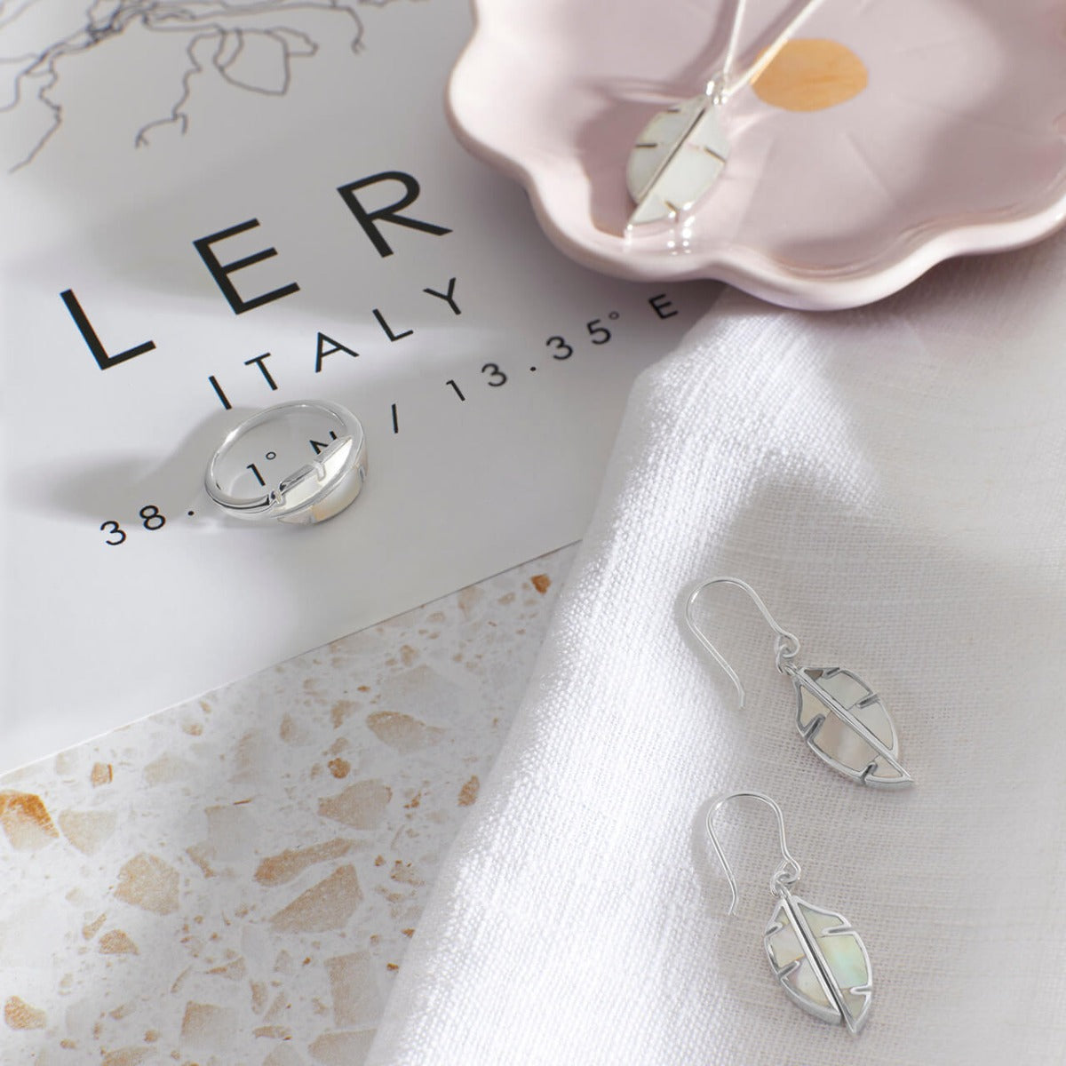 Beginnings Split Leaf Double Pendant with Mother of Pearl