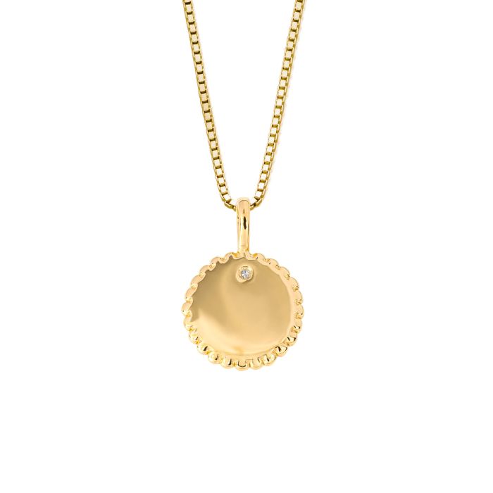 D For Diamond Round Stippled Edge Pendant