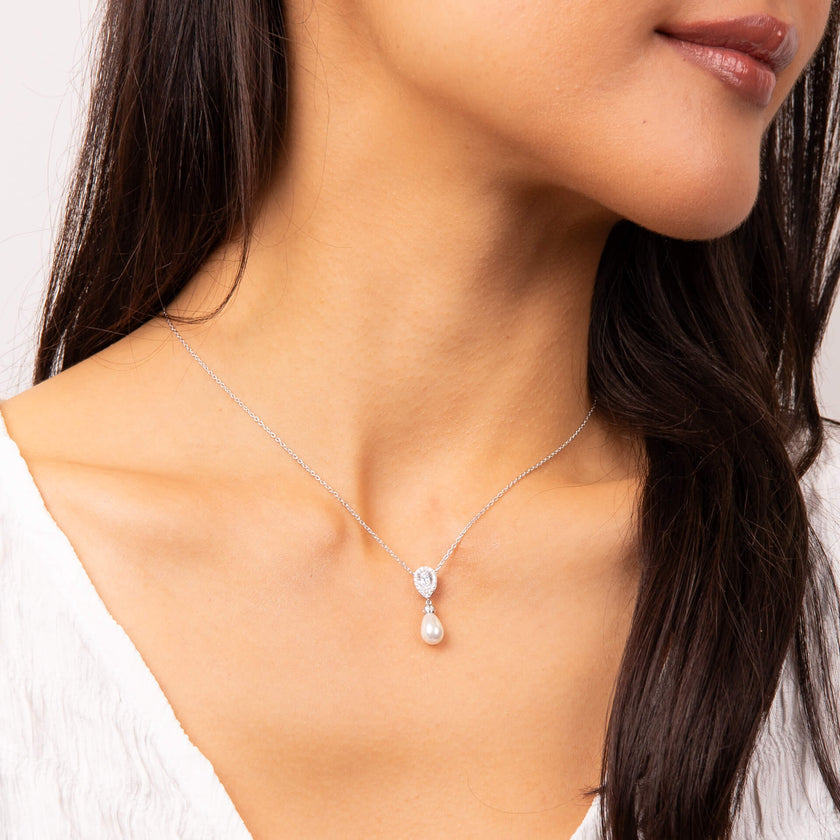Diamonfire Tropfen-Zirkonia-Anhänger mit Muschelkernperle