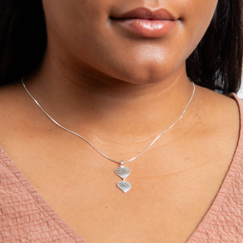 Beginnings Diamond Cut Double Heart Drop Pendant