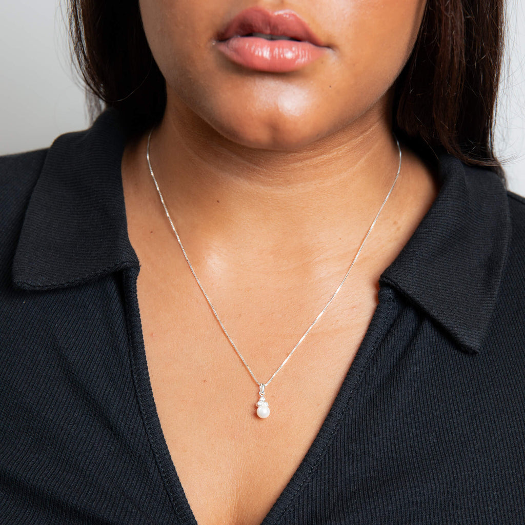 Beginnings Shell Pearl Drop Pendant with Cubic Zirconia