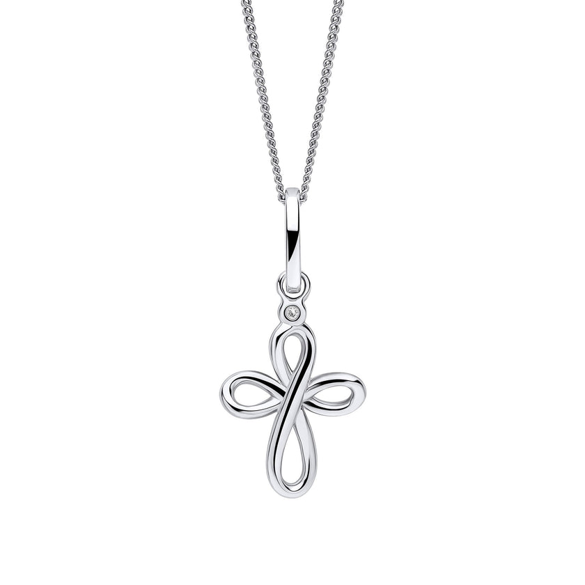 D For Diamond Organic Swirl Cross Pendant with Diamond