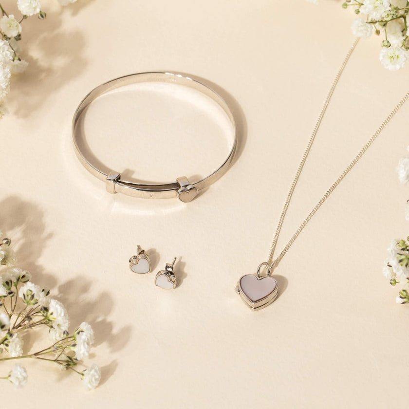 D For Diamond Mother of Pearl Heart Stud Earrings with Diamond