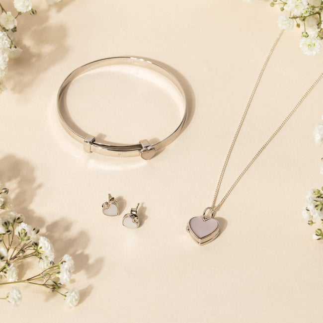 D For Diamond Mother of Pearl Heart Expandable Bangle with Diamond