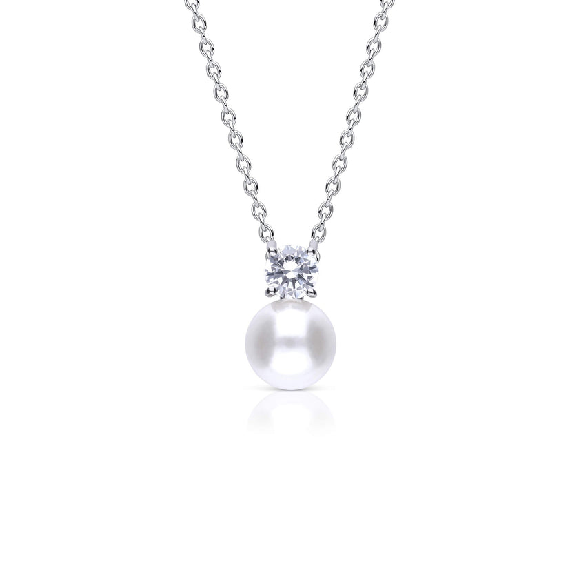 Diamonfire Claw Set Solitaire Zirconia and Shell Pearl Pendant