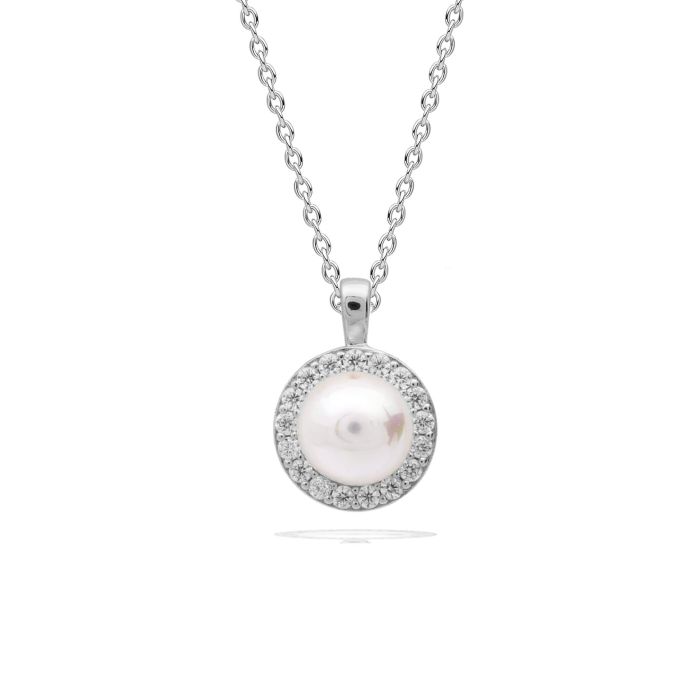 Diamonfire Shell Pearl and Zirconia Halo Pendant