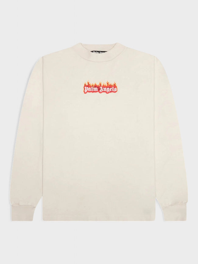 Palm Angels Burning Logo Classic Long Sleeve Shirt White