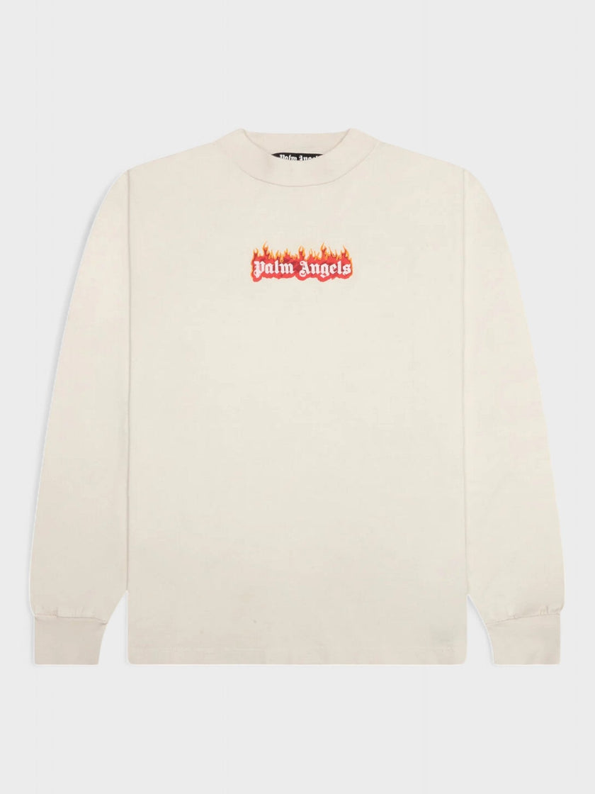 Palm Angels Burning Logo Classic Long Sleeve Shirt White