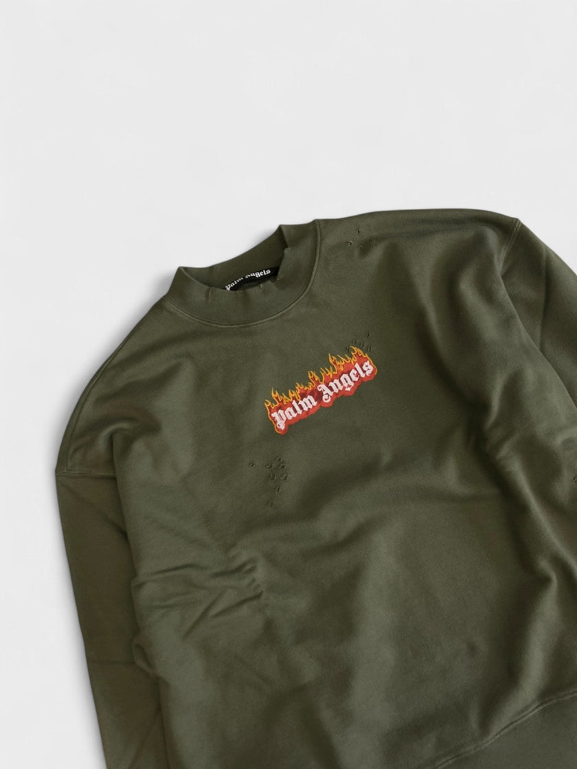 Burning Logo Sweatshirt Military Green