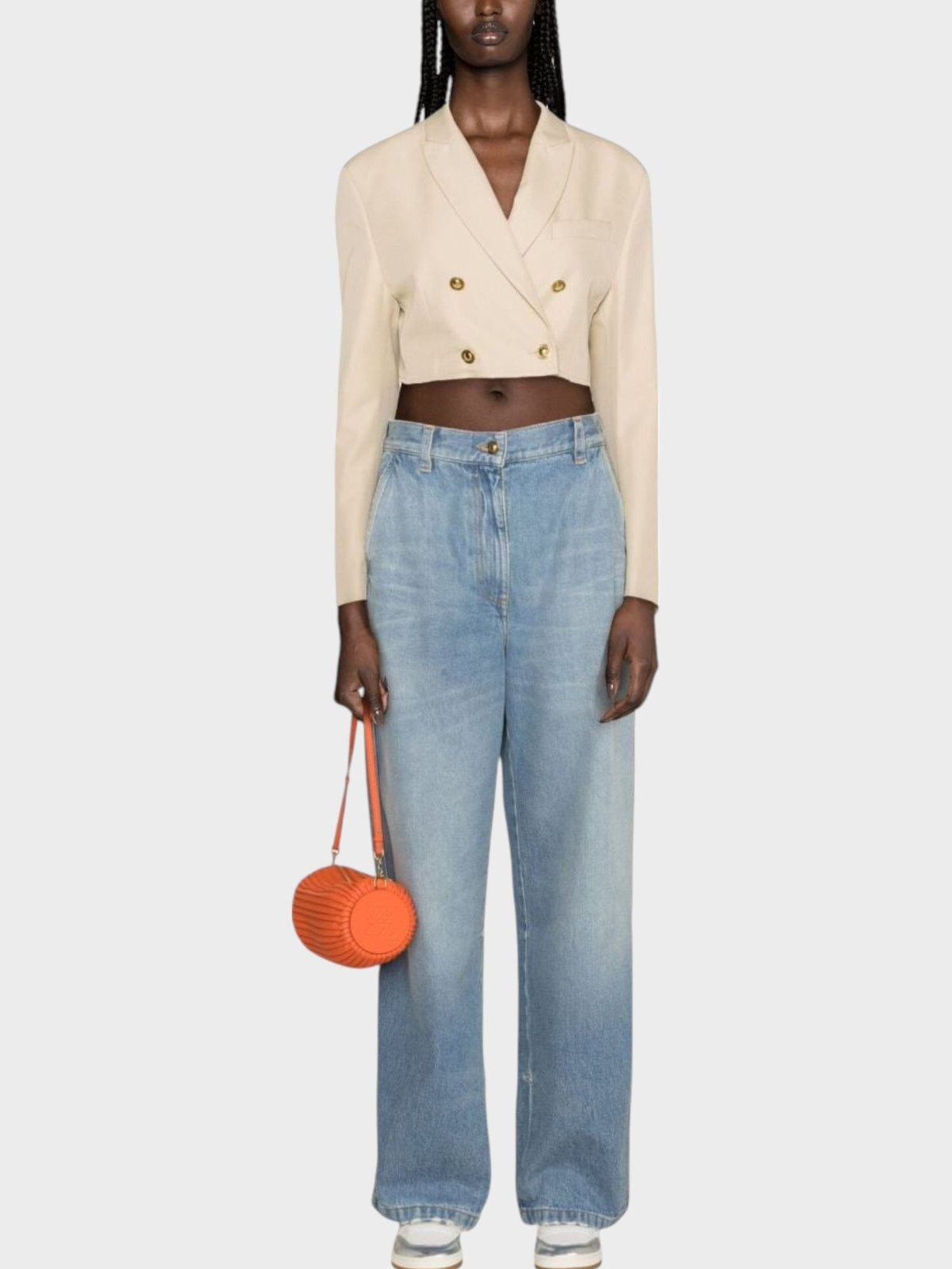 Buttons Cropped Blazer Beige