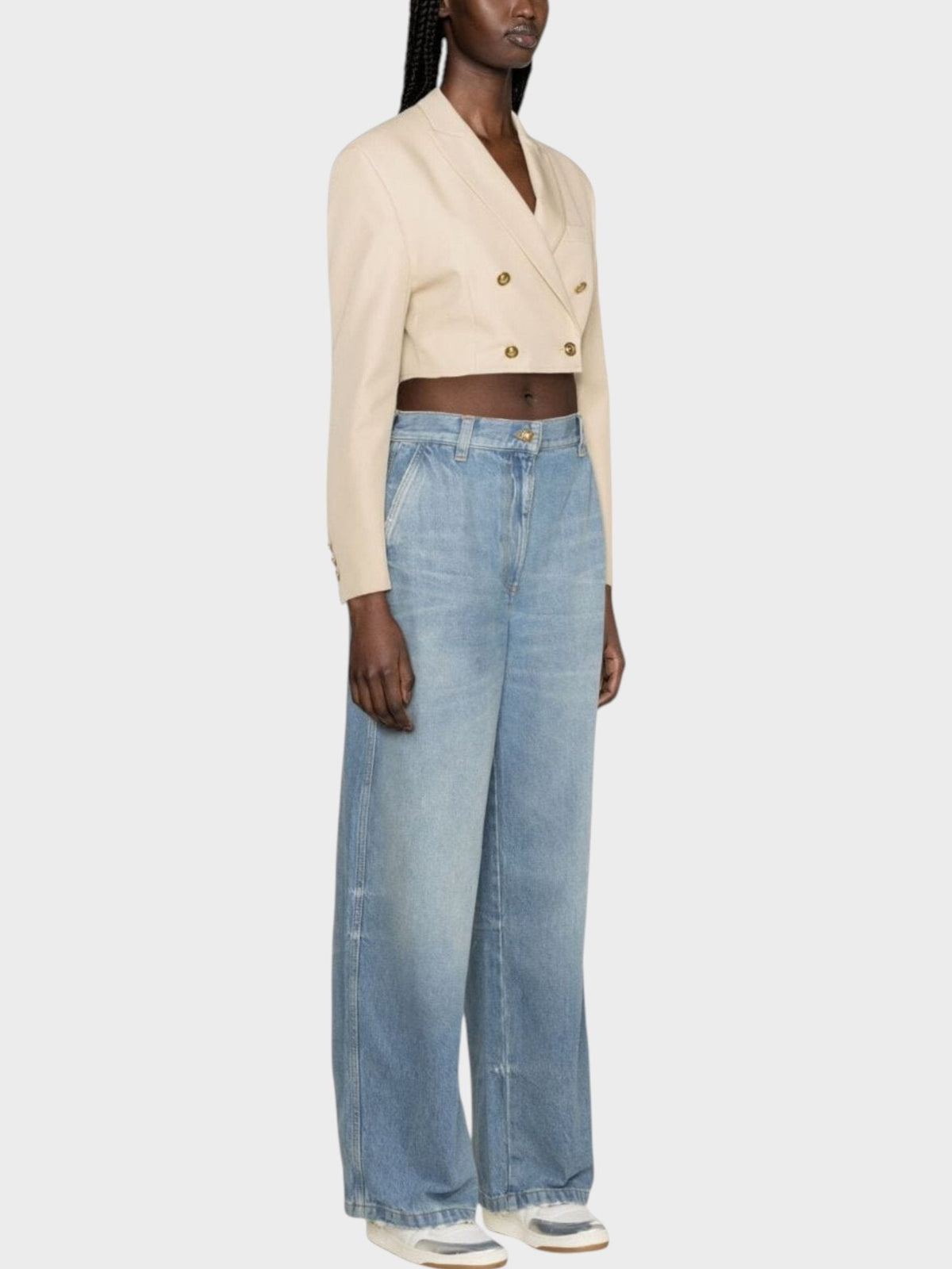 Buttons Cropped Blazer Beige