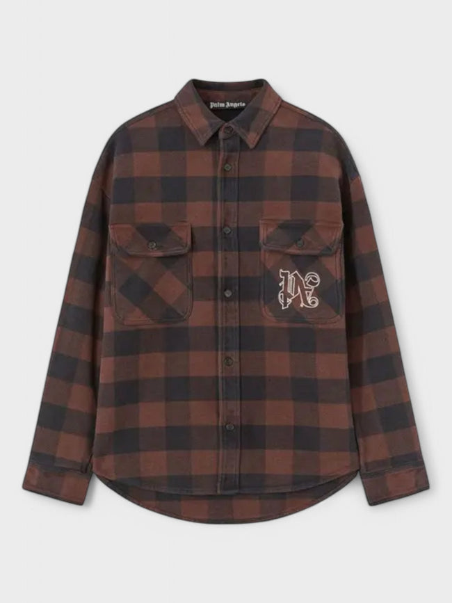 Check Pattern Overshirt Brown Off White