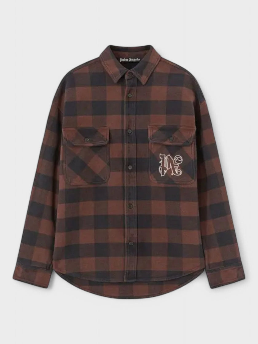 Check Pattern Overshirt Brown Off White