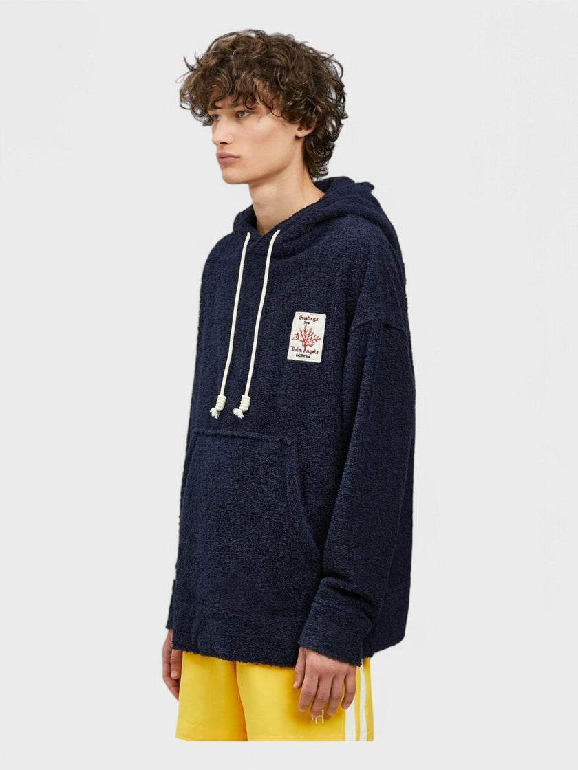 Palm Angels Coral Terry Oversized Hoodie Navy
