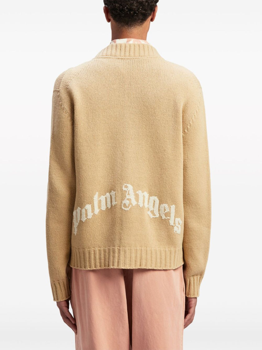 Palm Angels Curved Logo Cardigan Beige