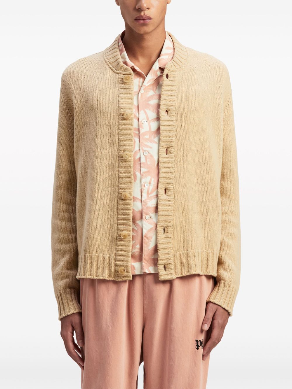 Palm Angels Curved Logo Cardigan Beige