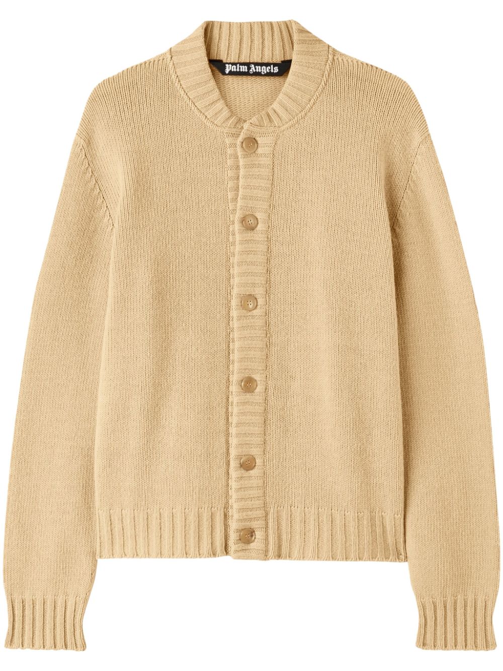 Palm Angels Curved Logo Cardigan Beige