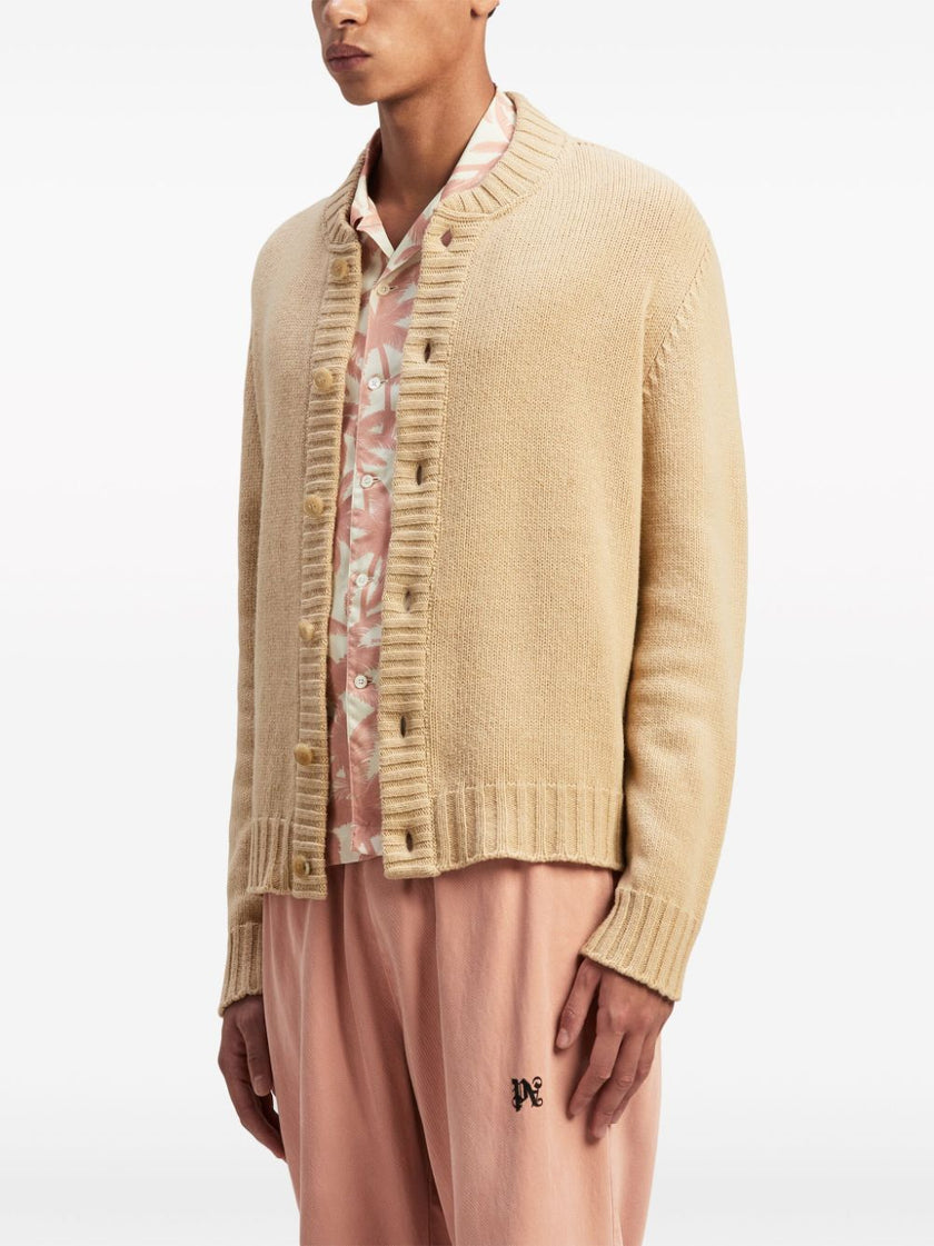 Palm Angels Curved Logo Cardigan Beige