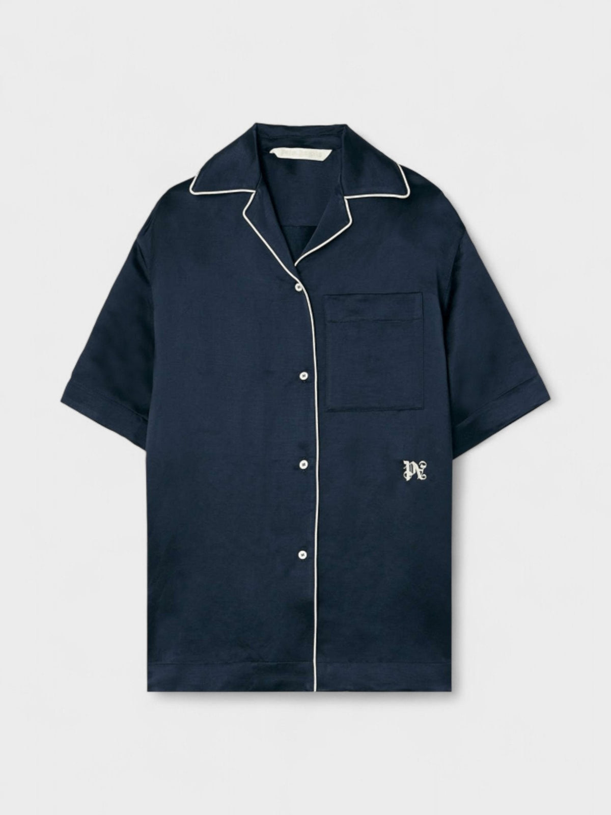 Monogram Satin Bowling Shirt Blue