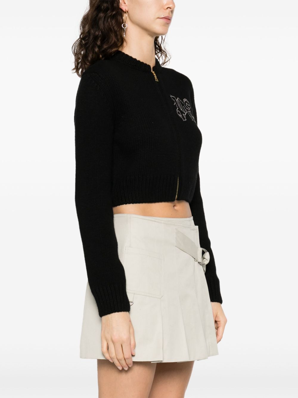 Palm Angels Monogram Studded Zip Sweater Black
