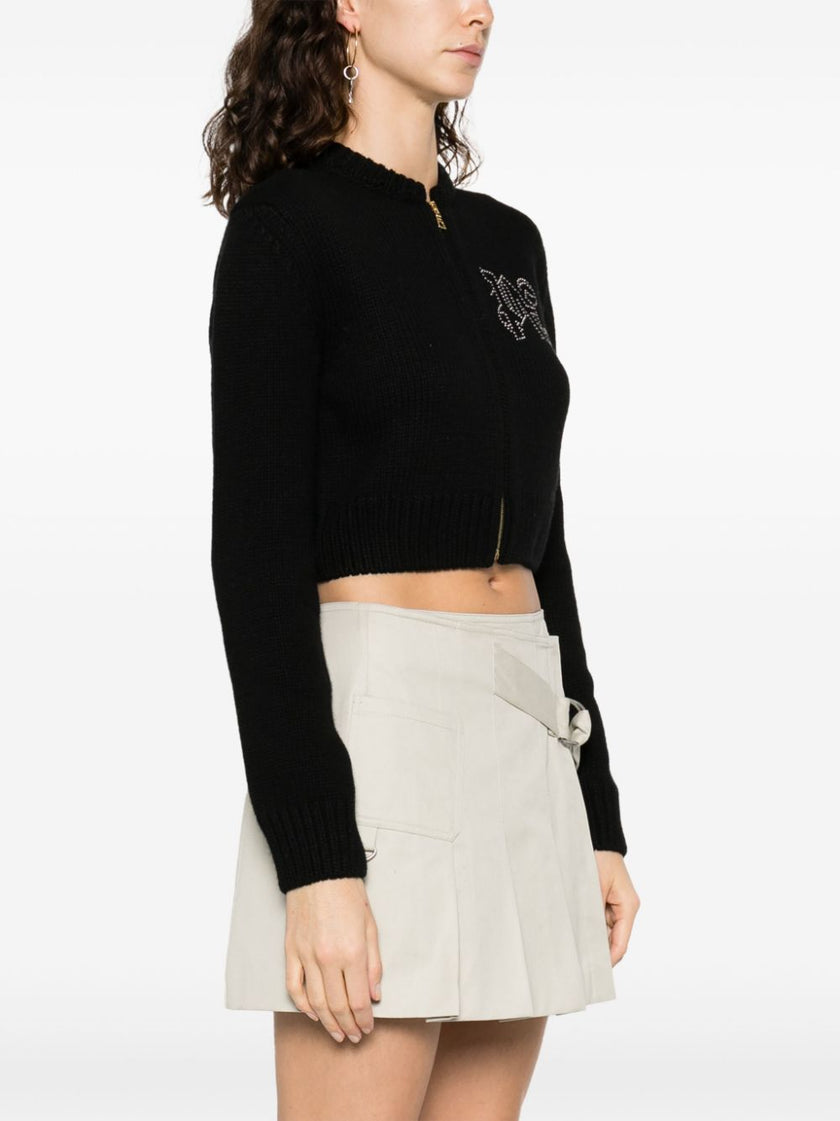 Palm Angels Monogram Studded Zip Sweater Black