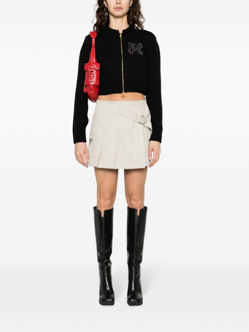 Palm Angels Monogram Studded Zip Sweater Black