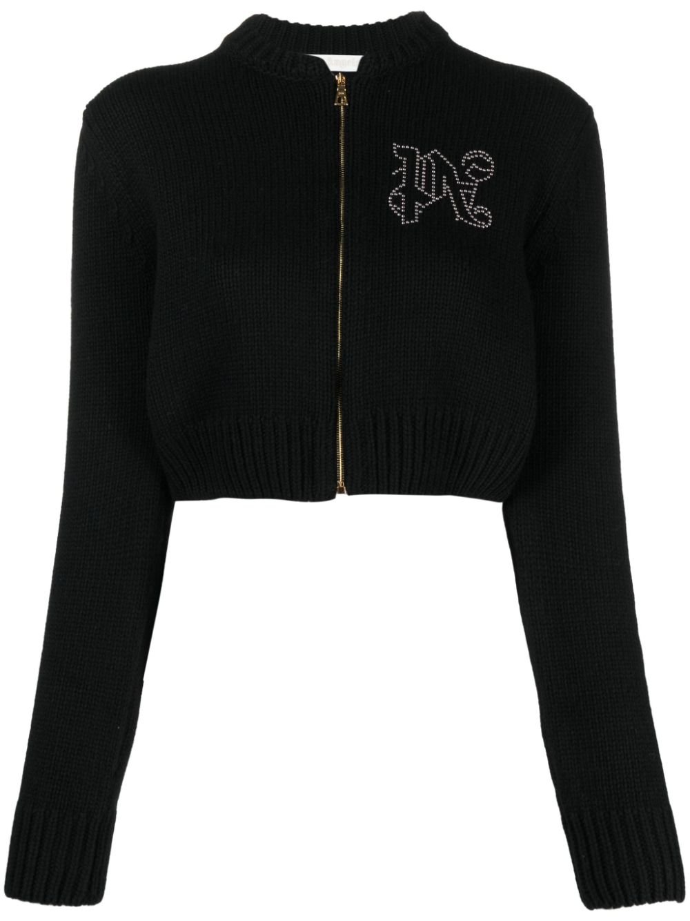 Palm Angels Monogram Studded Zip Sweater Black