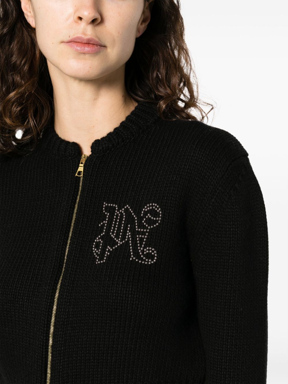 Palm Angels Monogram Studded Zip Sweater Black