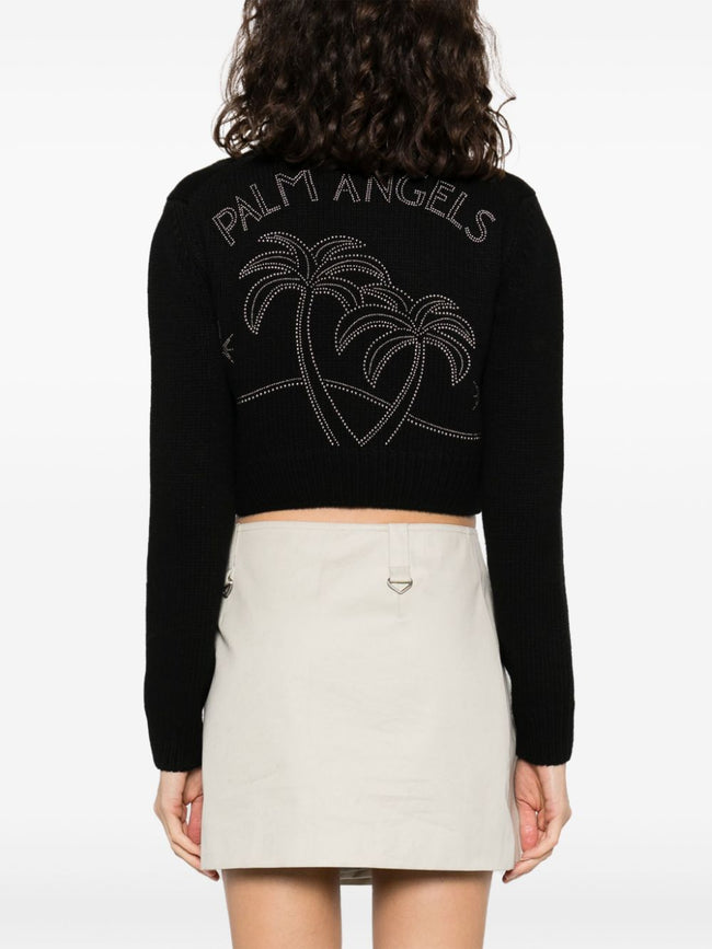 Palm Angels Monogram Studded Zip Sweater Black