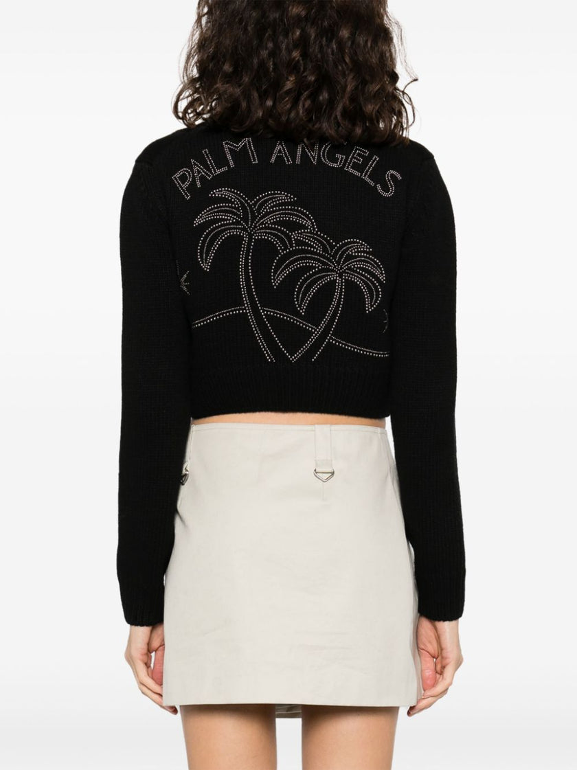 Palm Angels Monogram Studded Zip Sweater Black