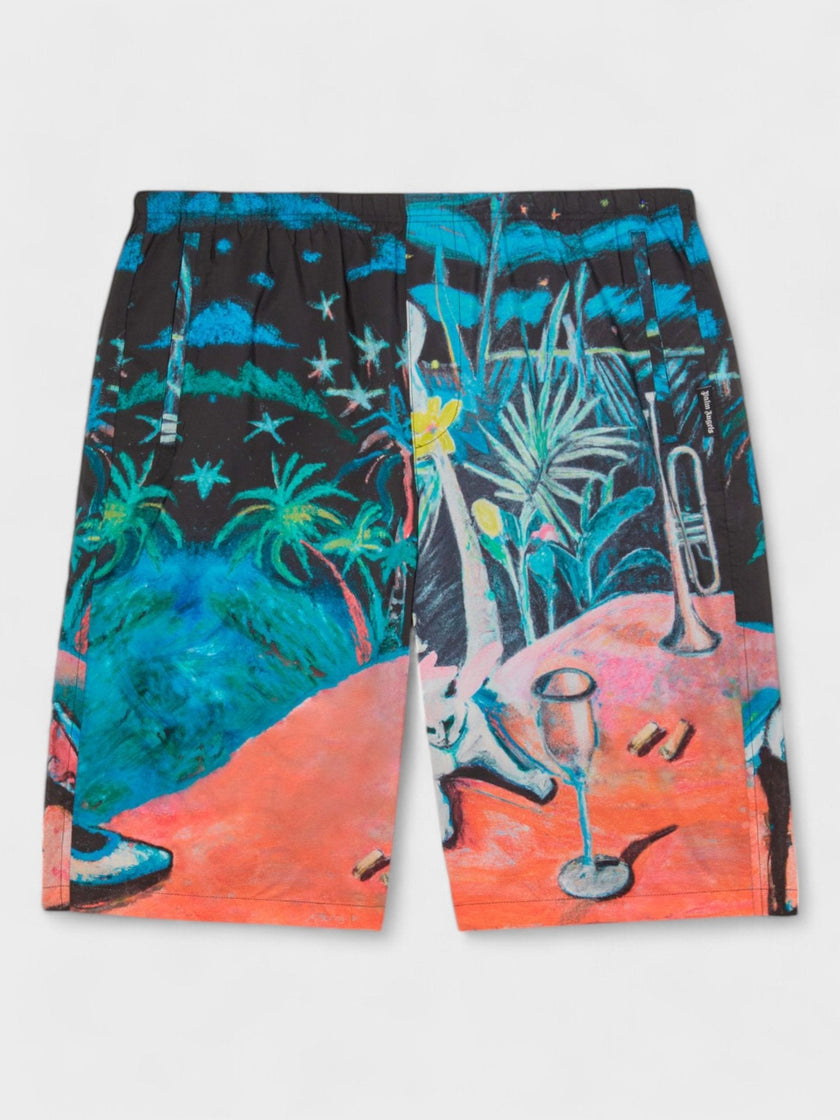 Palm Angels Oil On Canvas Long Swimshorts Multi