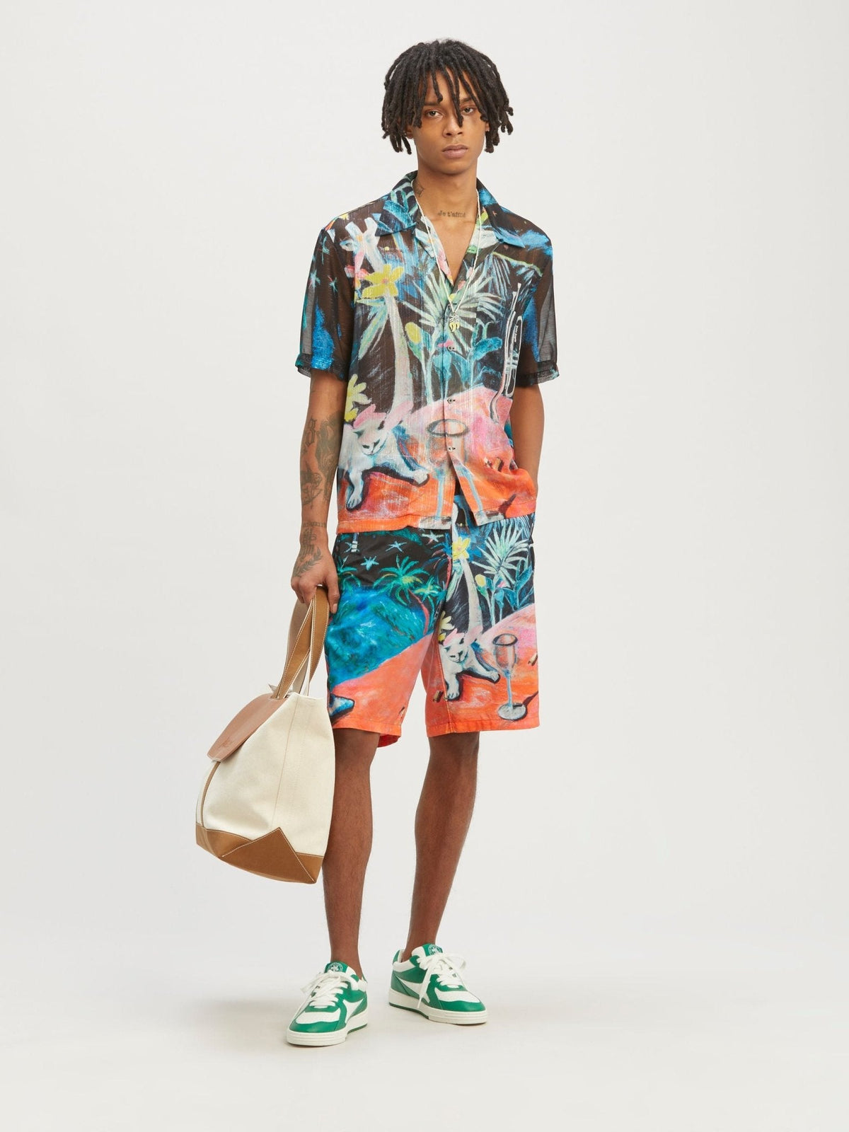 Palm Angels Oil On Canvas Long Swimshorts Multi