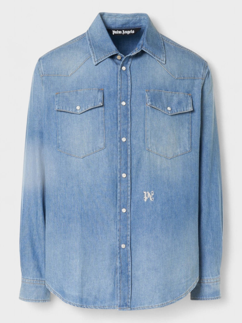PA Monogram Denim Shirt Light Blue