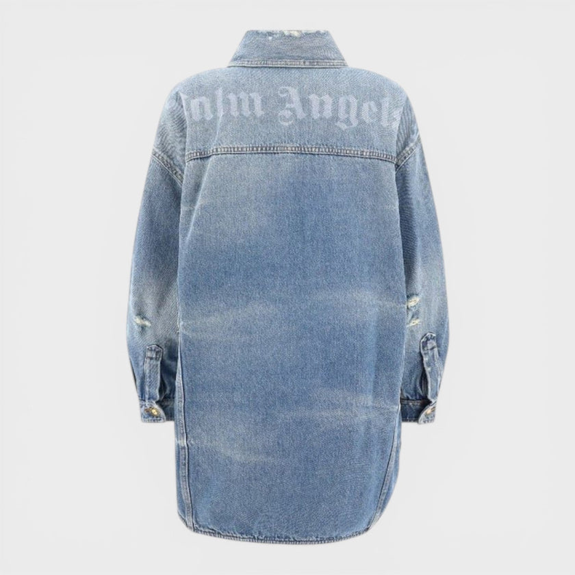 Washed Logo Denim Overshirt Blue