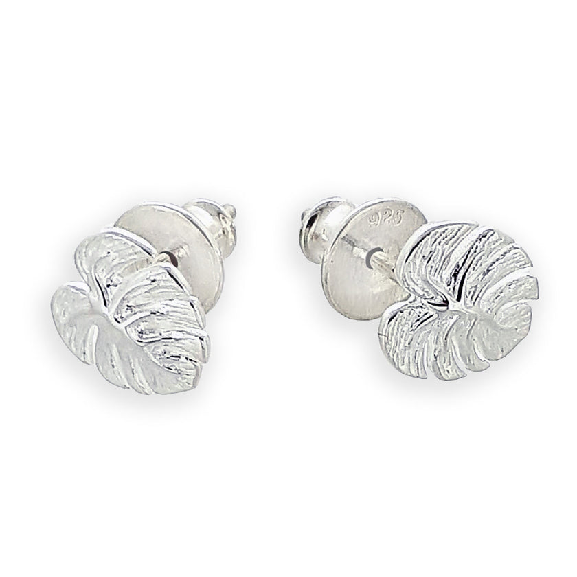 Boucles d'oreilles clous Monstera en forme de feuille de palmier argentées
