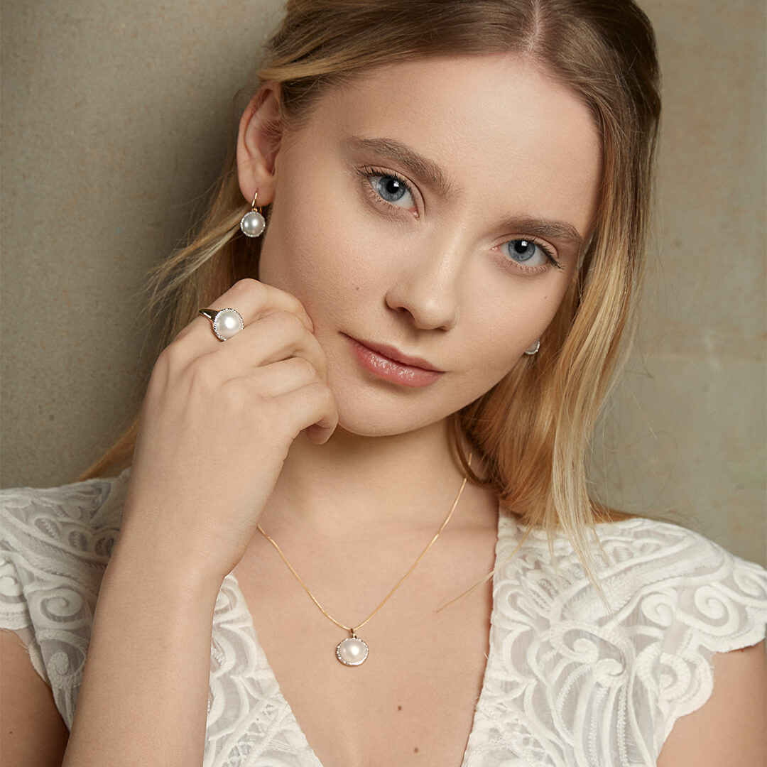 Elements Gold Mabe Pearl and Diamond Pendant