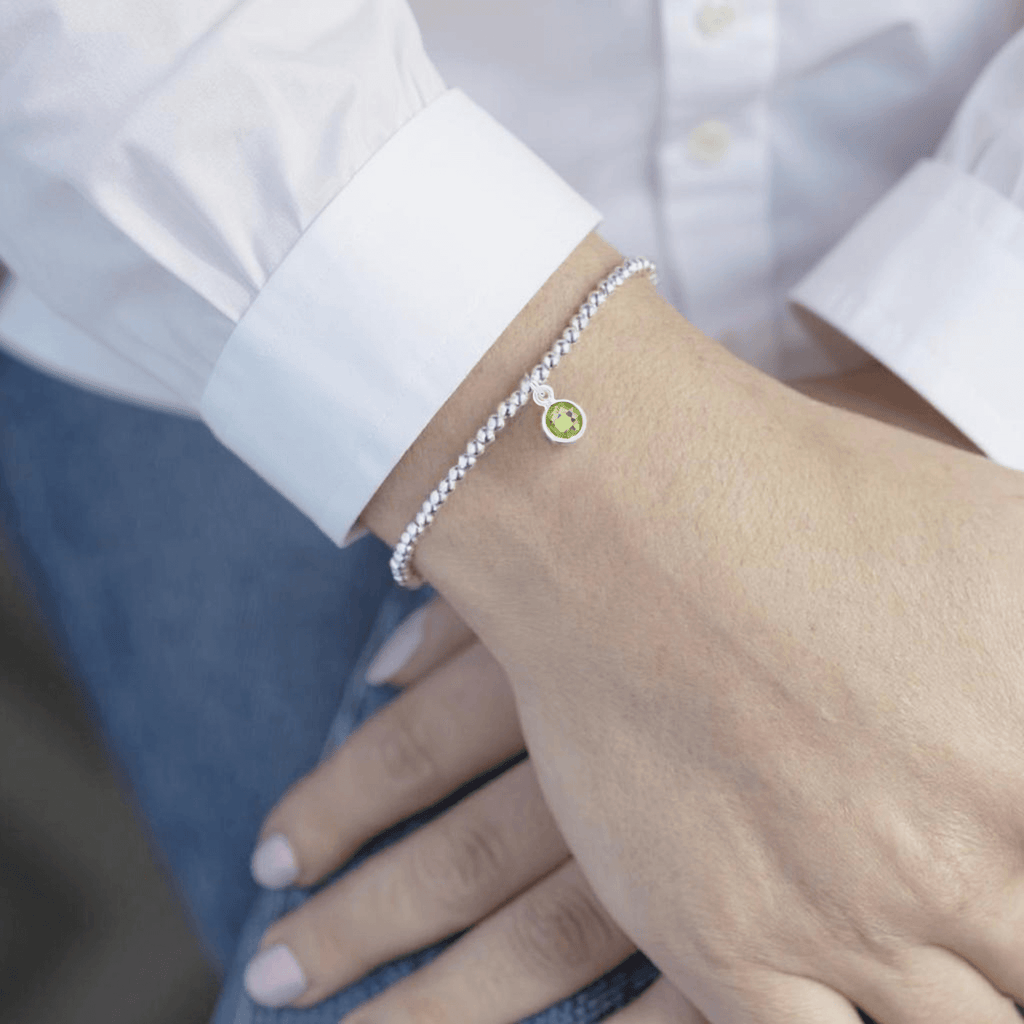 Peridot August Birthstone Bracelet | Stretch Bead Charm Design