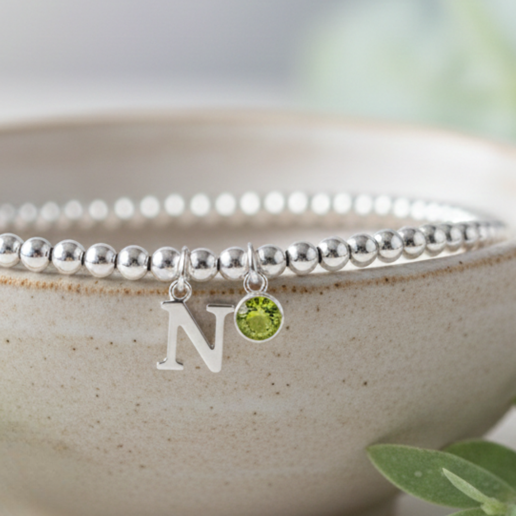 Birthstone & Initial Letter Personalised Charm Bracelet